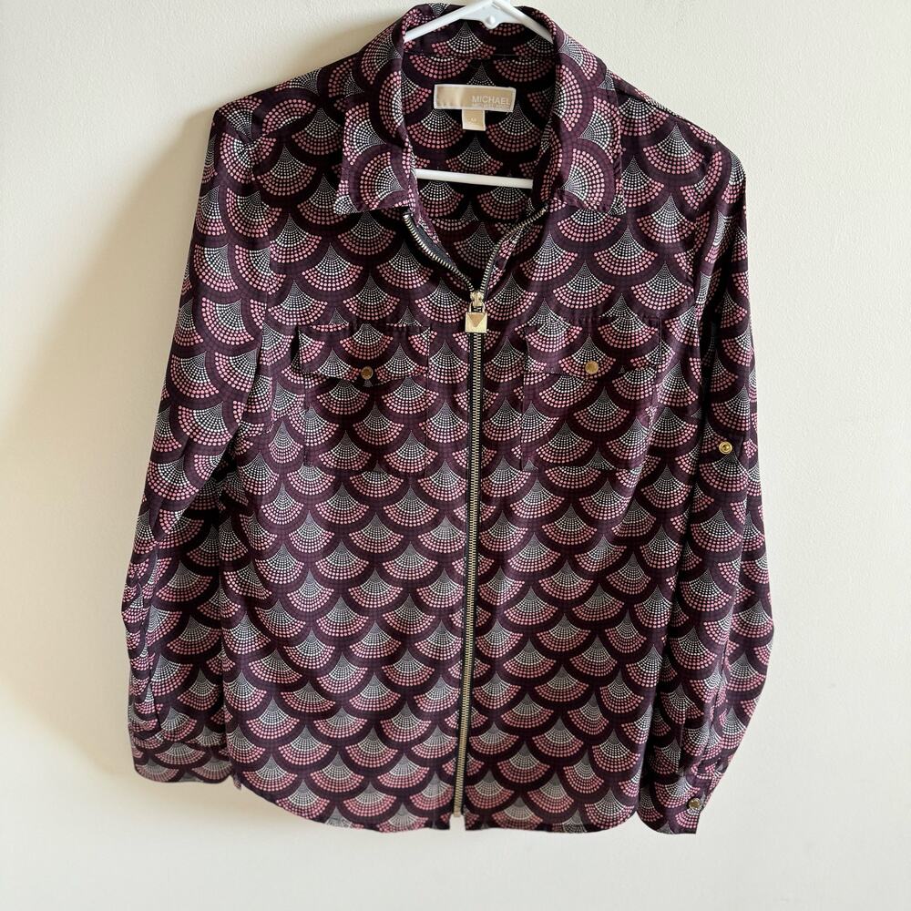 MICHAEL Michael Kors Blouse Women’s M Burgundy Purple Geometric‎ Full Zip